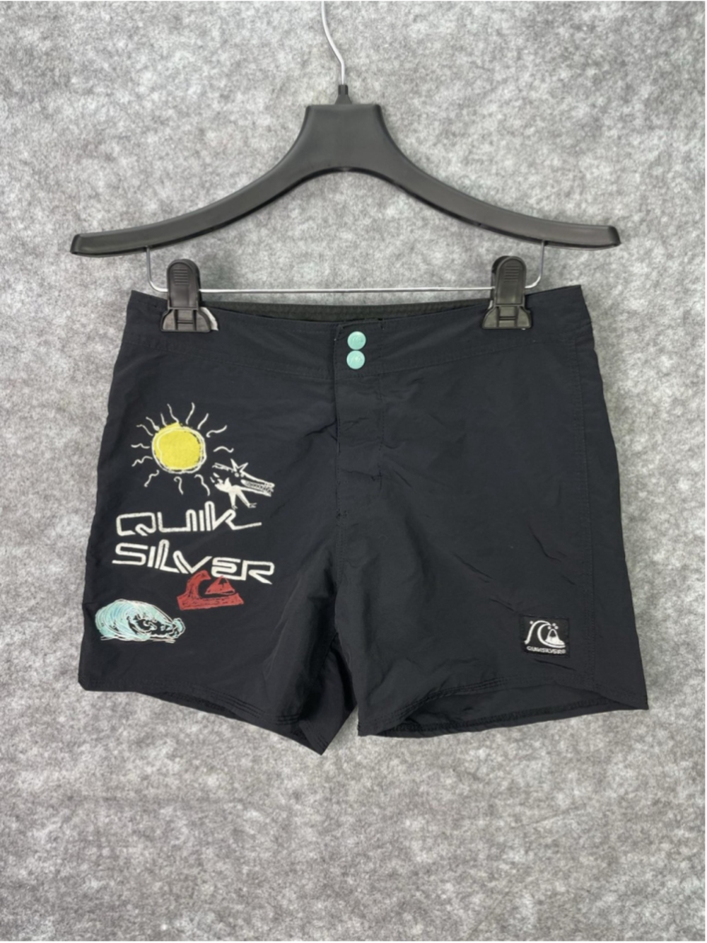 Quiksilver Shorts Mens 28 Black Board Swim Trunks Surf Graphic Sun Wave
